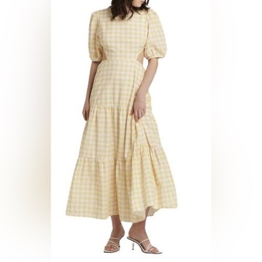 Charlie Holiday Yellow Gingham Flores open back waist cutout midi Dress size 6